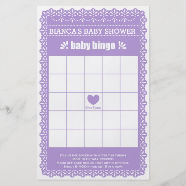 Baby Shower Games In Purple Papel Picado Flyer