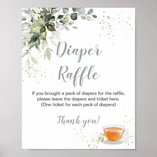 Baby Shower Games Tea Party Diaper Raffle Sign (Front)