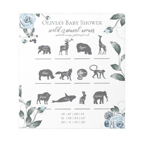 Baby Shower Games Watercolor Dusty Blue Floral Notepad