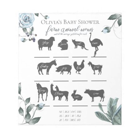 Baby Shower Games Watercolor Dusty Blue Floral Notepad