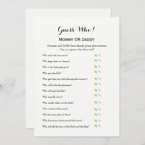 Baby Shower Games _ Wishes for Baby and Guess Who Invitation