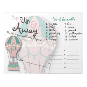 Baby Shower Games, Word Scramble, Hot air Balloon Notepad