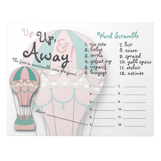 Baby Shower Games Word Scramble Hot Air Balloon Notepad Zazzle Com