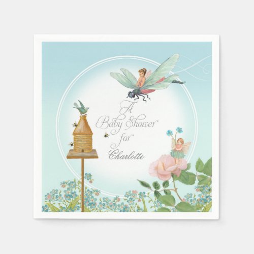 Baby Shower Garden Party Fairy Floral Bee Theme Napkins