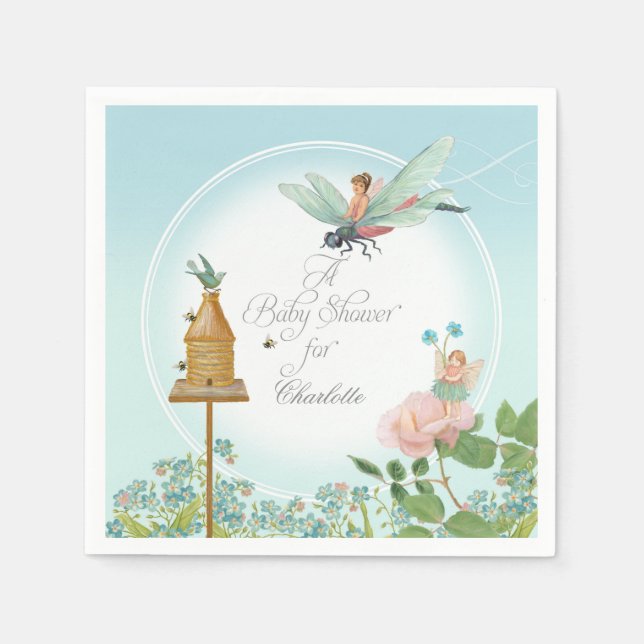 Baby Shower Garden Party Fairy Floral Bee Theme Napkins (Front)