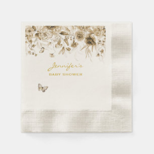 Baby Shower Garden Sepia Florals Coined Cocktail Napkins