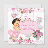Baby Shower Garden Tea Party Lace Pink Brunette Invitation (Front)