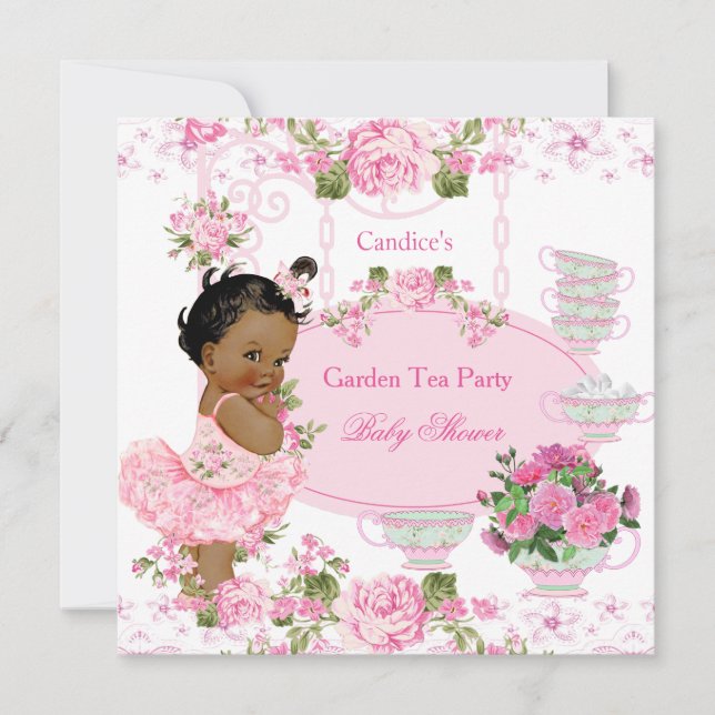Baby Shower Garden Tea Party Lace Pink Ethnic Invitation (Front)