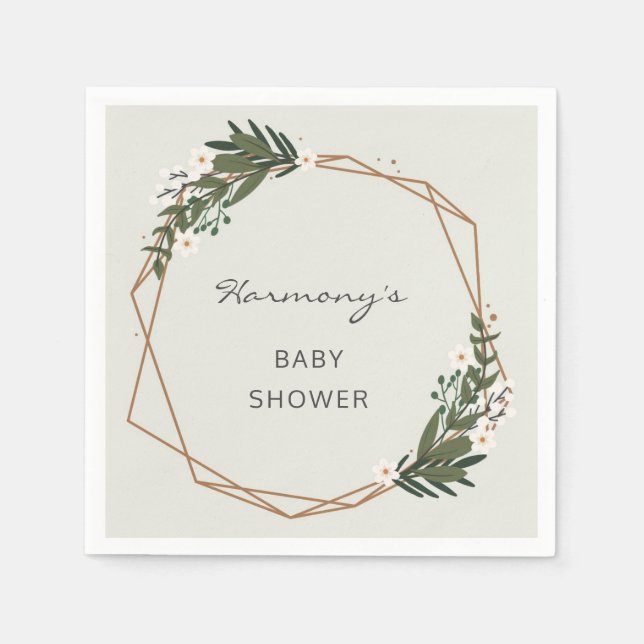 Baby Shower Gender Neutral Boho Geometric Greenery Napkins (Front)