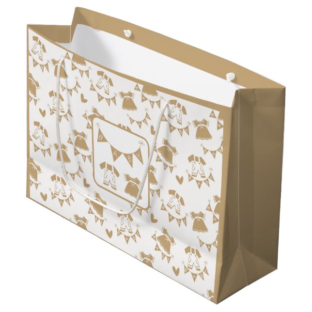Baby Shower Gender Neutral Brown and White Large Gift Bag (Front Angled)