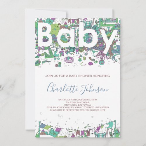 Baby shower gender neutral elephant  invitation