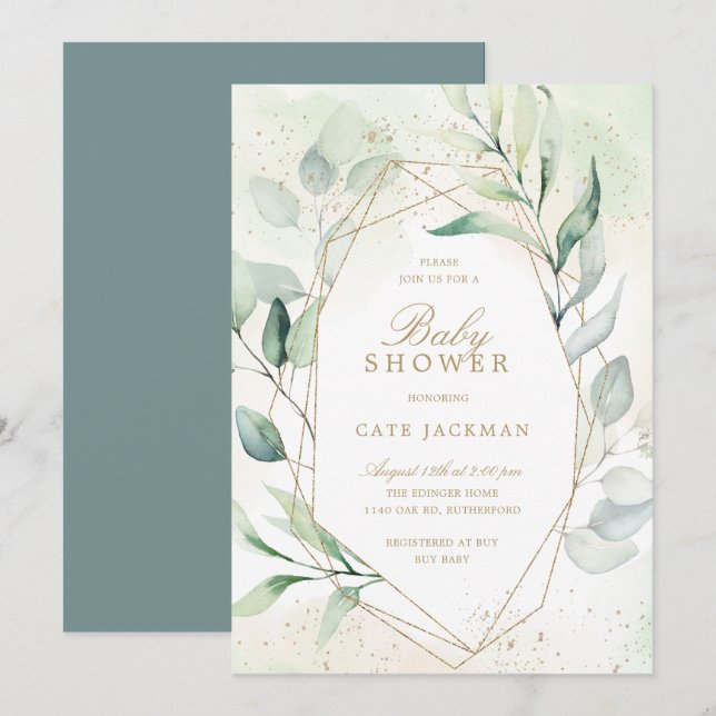Baby Shower Gender Neutral  Geometric Eucalyptus Invitation (Front/Back)