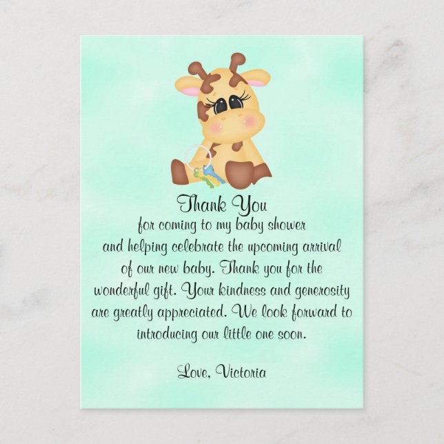 Baby Shower Gender Neutral Giraffe Postcard (Front)