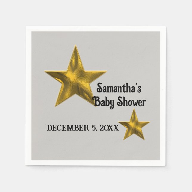 Baby Shower Gender Neutral Minimalist Gold Star Napkins (Front)