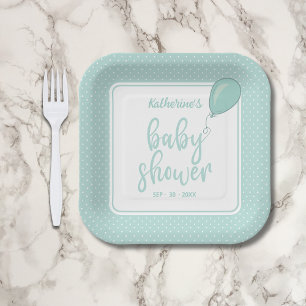 Baby Shower Gender Neutral Mint Green Paper Plates
