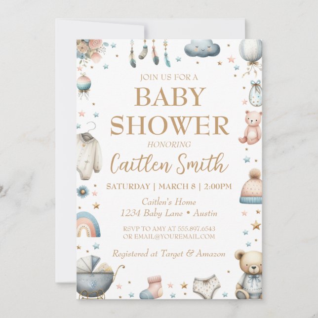 Baby Shower Gender Neutral Pink Blue Invitation (Front)