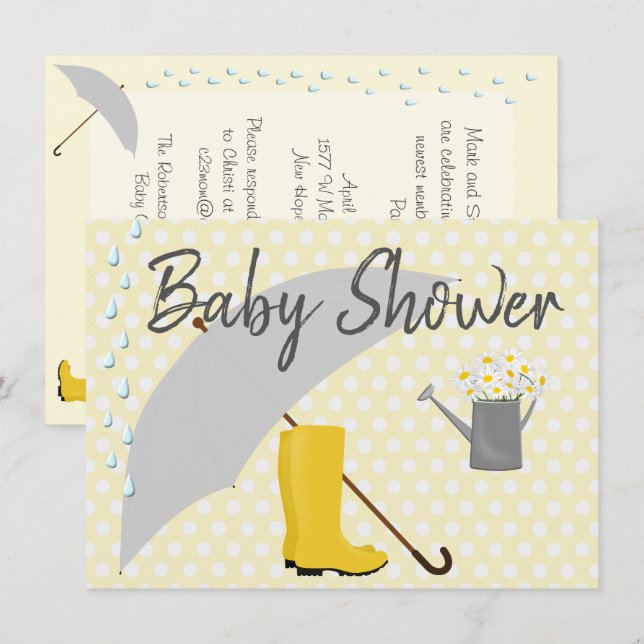 Baby Shower Gender Neutral Umbrella and Rain Boots Invitation (Front/Back)