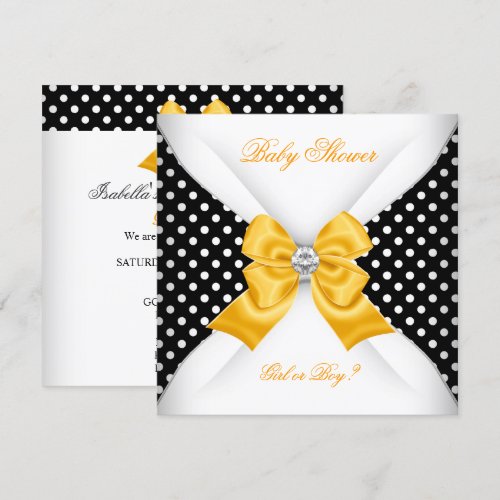 Baby Shower Gender Reveal Black Yellow White Spots Invitations