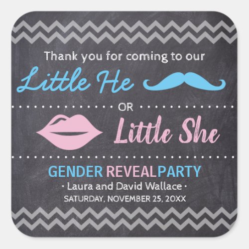 Baby Shower Gender reveal He or she Chalkboard Square Sticker