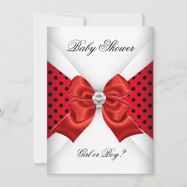 Baby Shower Gender Reveal Red Black White Spots Invitation (Front)