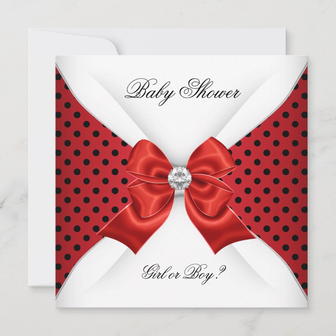 Baby Shower Gender Reveal Red Black White Spots Invitation Zazzle