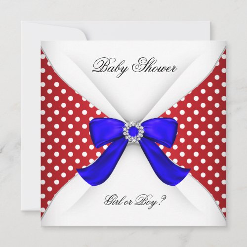 Baby Shower Gender Reveal Red White Blue Polka Dot Invitation