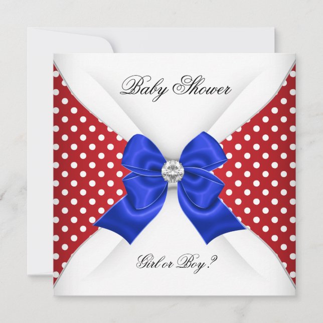Baby Shower Gender Reveal Red White Blue Spots Invitation (Front)
