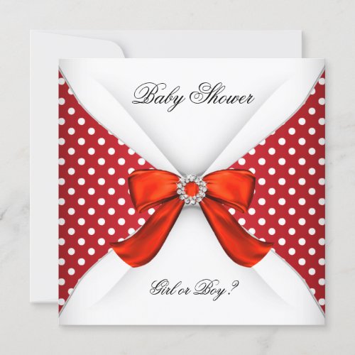 Baby Shower Gender Reveal Red White Polka Dots Invitation