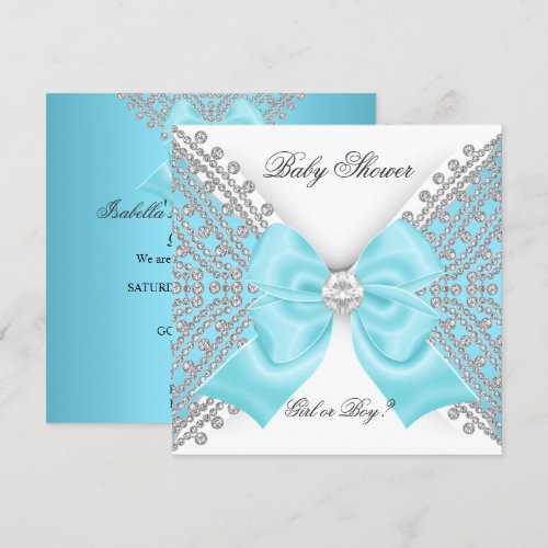 Baby Shower Gender Reveal Teal Blue White Personalized Invitation