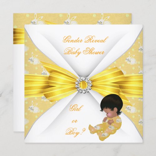 Baby Shower Gender Reveal Yellow Girl Boy Bunny AM Invitation