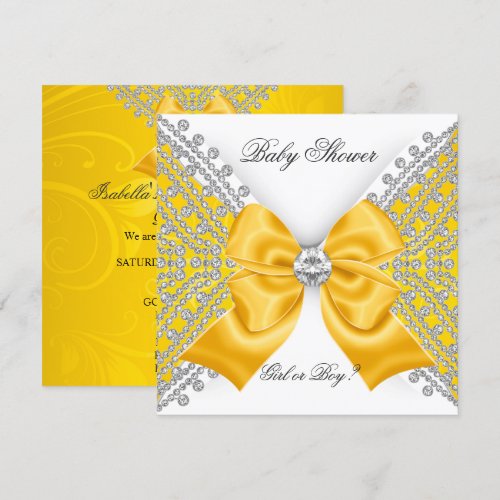 Baby Shower Gender Reveal Yellow White Custom Invitations