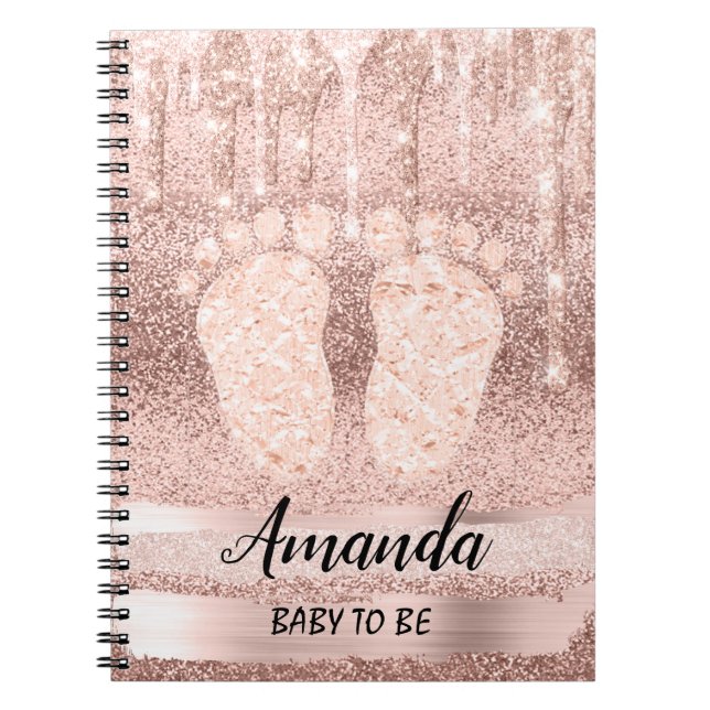 Baby Shower Gender Revival Rose Gold Feet Drips Notebook (Front)