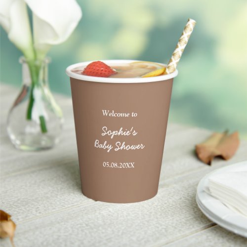 Baby Shower Gentle Brown Minimalist Paper Cups