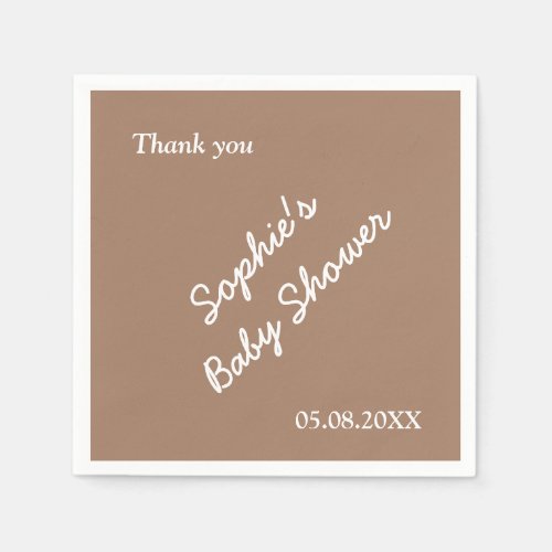 Baby Shower Gentle Brown Minimalist Paper Napkins