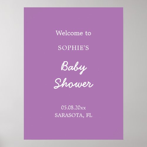 Baby Shower Gentle Purple Welcome Poster