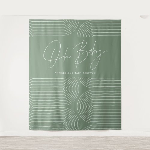 Baby shower geometric modern sage green elegant