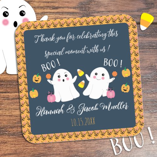 Baby Shower Ghosts Thank You Blue Favor Sticker