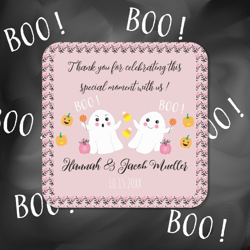 Baby Shower Ghosts Thank You Favor Pink Stickers