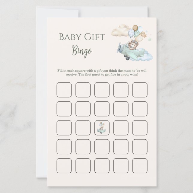 Baby Shower Gift Bingo Game We Can Bearly Wait Boy (Front)