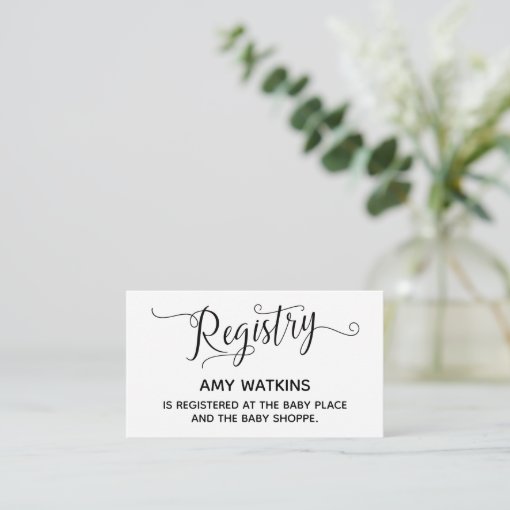 Baby Shower Gift Registry Cards w/ Elegant Script Zazzle