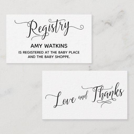 Baby Shower Gift Registry Cards w/ Elegant Script Zazzle