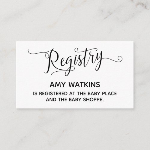 Baby Shower Gift Registry Cards w Elegant Script