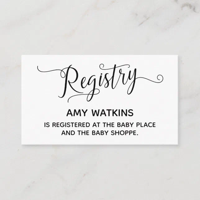 Baby Shower Gift Registry Cards w/ Elegant Script Zazzle