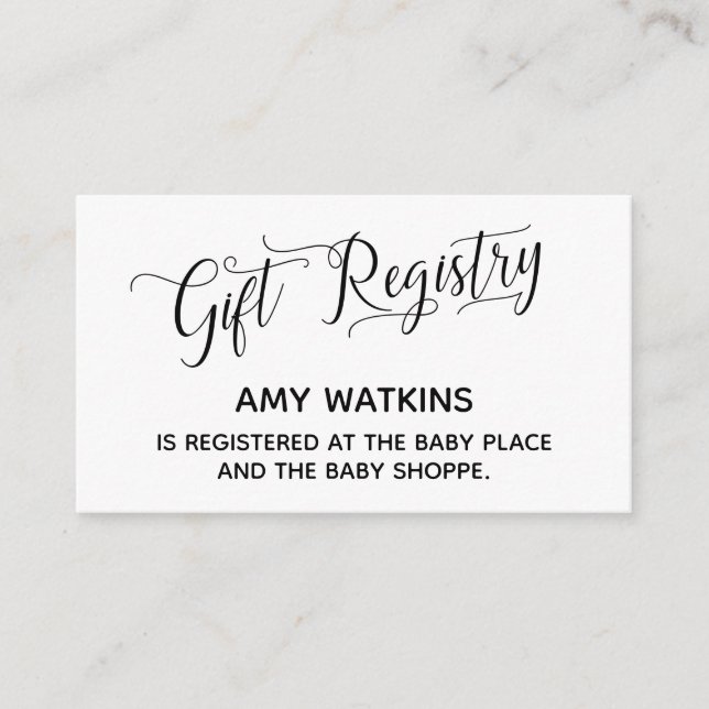 Baby Shower Gift Registry Cards w/ Elegant Script (Front)