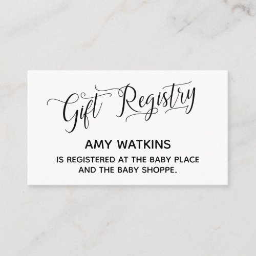 Baby Shower Gift Registry Cards w Elegant Script