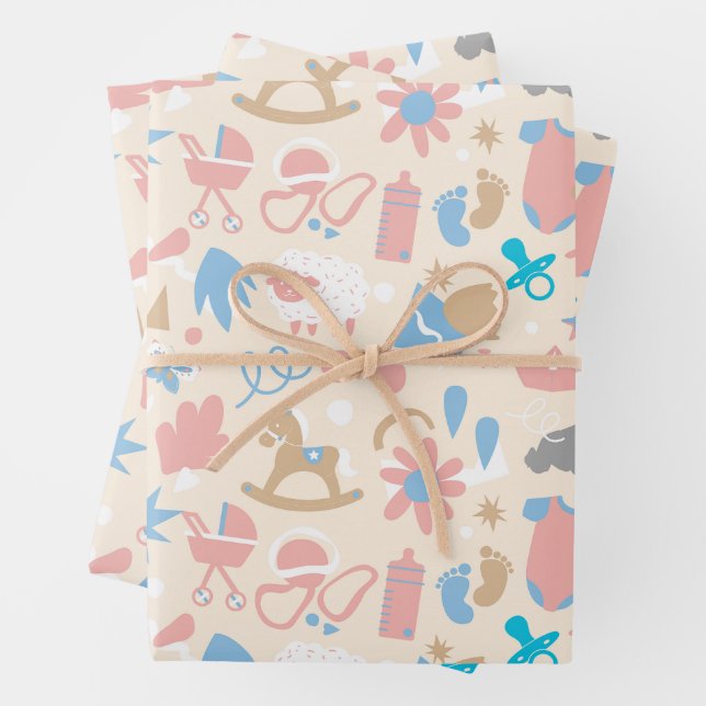 Baby Shower Gift Wrapping Paper (Set of 3 Sheets) (In situ)