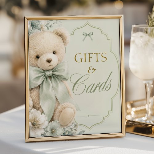 Baby Shower Gifts and Cards Sign Sage Green Teddy