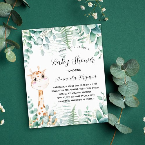 Baby Shower giraffe eucalyptus budget invitation Flyer