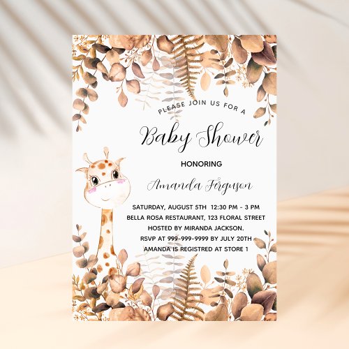 Baby Shower giraffe eucalyptus jungle luxury Invitation