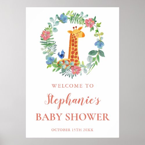 Baby Shower Giraffe  Floral Wreath Baby Shower Poster